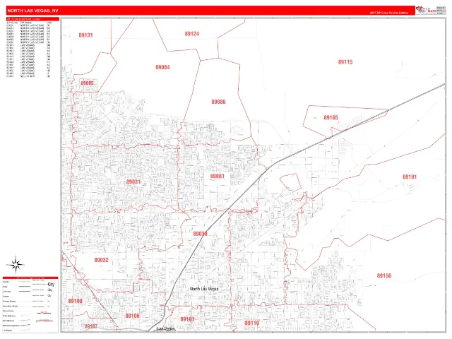 North Las Vegas, NV ZIP Code Wall Map, RedLine style