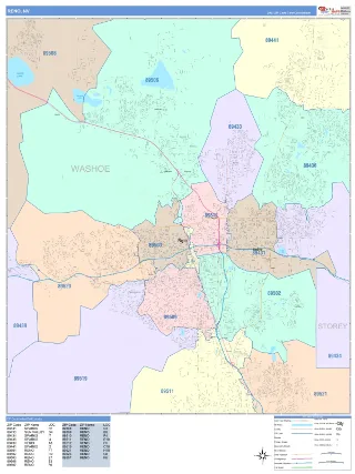 Reno, NV ColorCast style ZIP Code wall map