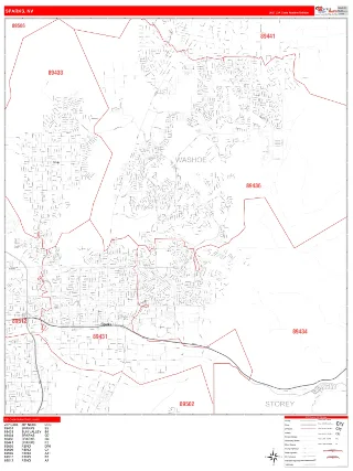 Sparks, NV RedLine style ZIP Code wall map