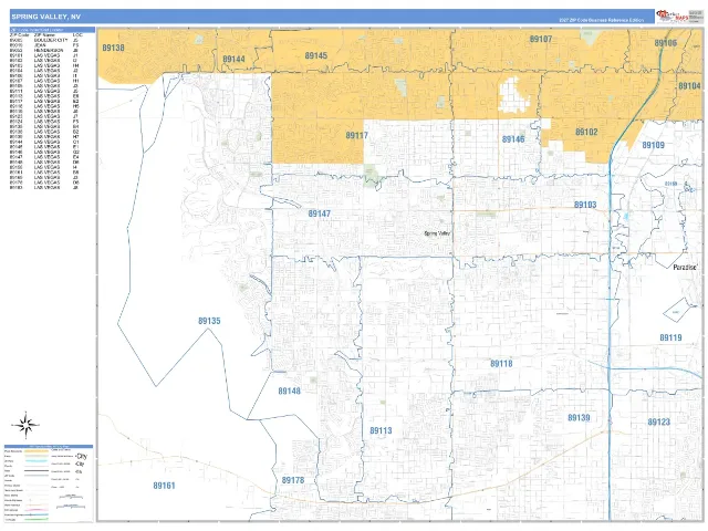 Spring Valley, NV ZIP Code Wall Map, Business Reference style