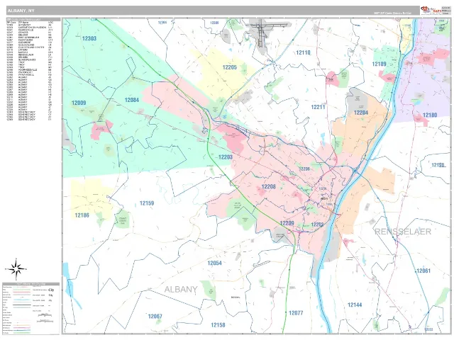 Albany, NY ZIP Code Wall Map, Classic style