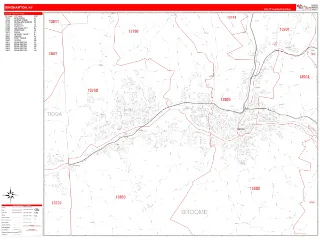 Binghamton, NY RedLine style ZIP Code wall map