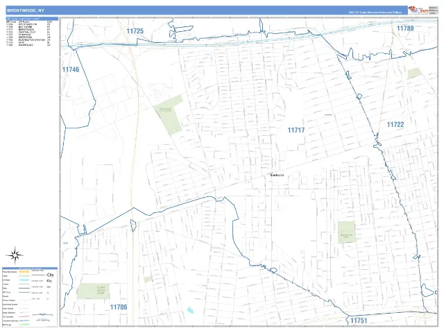 Brentwood, NY ZIP Code Wall Map, Business Reference style