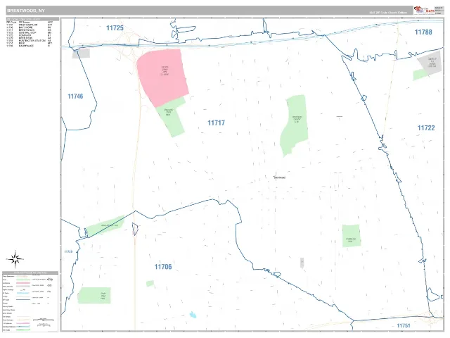 Brentwood, NY ZIP Code Wall Map, Classic style