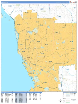 Buffalo, NY Business Reference style ZIP Code wall map