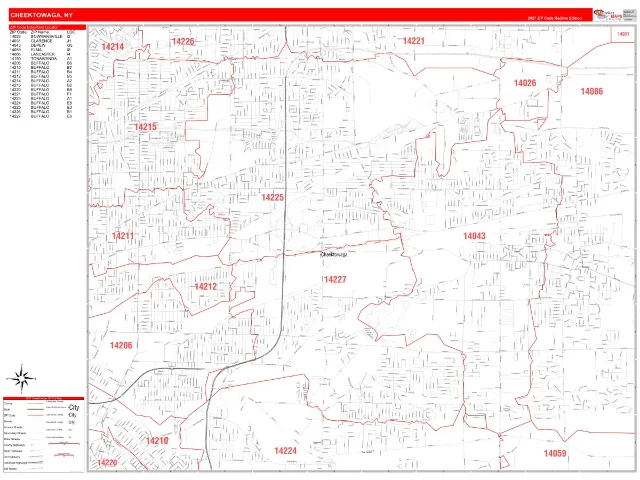 Cheektowaga, NY ZIP Code Wall Map, RedLine style