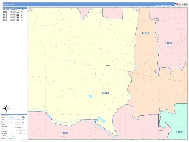 Greece, NY ZIP Code Wall Map, ColorCast style