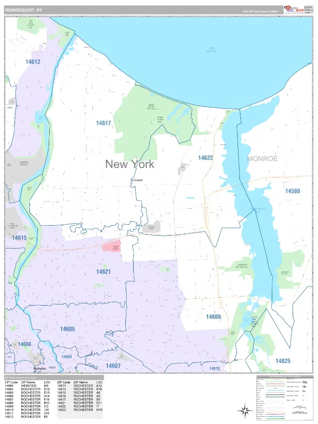 Irondequoit, NY ZIP Code Wall Map, Classic style