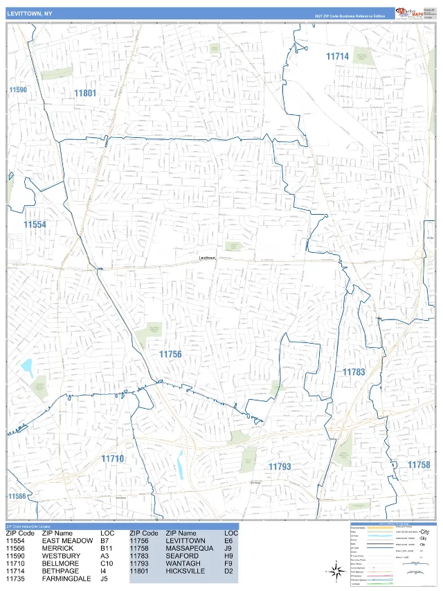 Levittown, NY ZIP Code Wall Map, Business Reference style