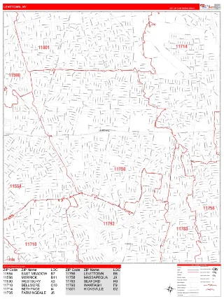 Levittown, NY RedLine style ZIP Code wall map