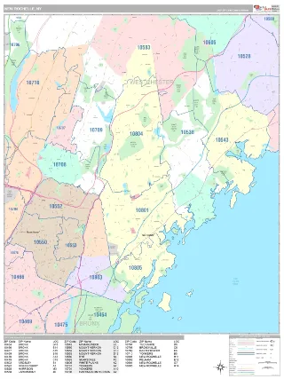 New Rochelle, NY Classic style ZIP Code wall map