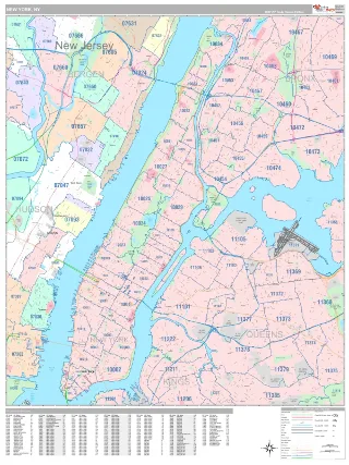 New York, NY Classic style ZIP Code wall map