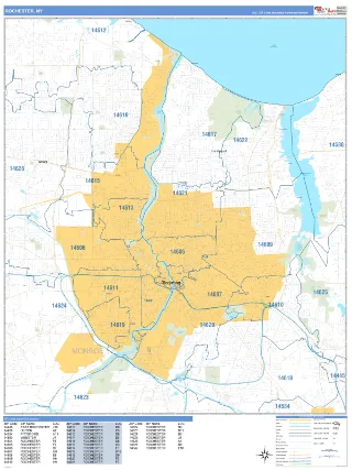 Rochester, NY Business Reference style ZIP Code wall map
