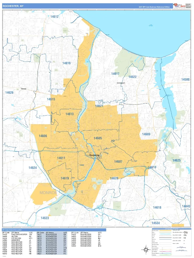 Rochester, NY ZIP Code Wall Map, Business Reference style