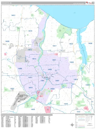 Rochester, NY Classic style ZIP Code wall map