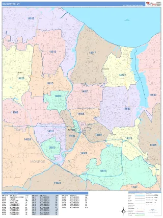 Rochester, NY ColorCast style ZIP Code wall map