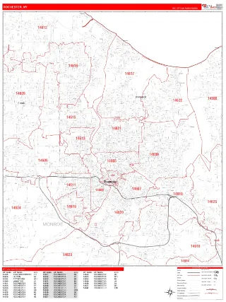 Rochester, NY RedLine style ZIP Code wall map