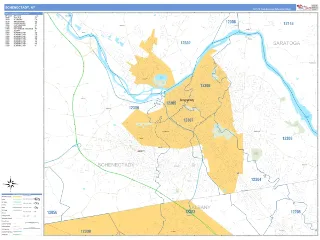 Schenectady, NY Business Reference style ZIP Code wall map
