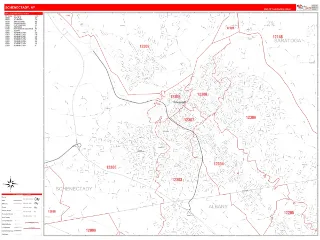 Schenectady, NY RedLine style ZIP Code wall map
