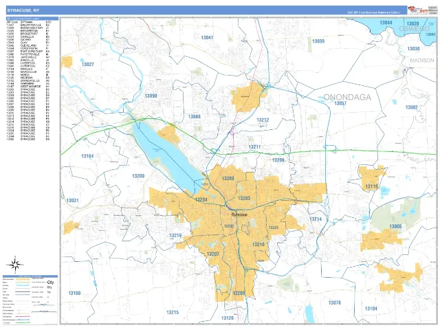 Syracuse, NY ZIP Code Wall Map, Business Reference style