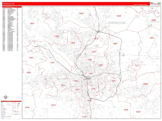 Syracuse, NY RedLine style ZIP Code wall map