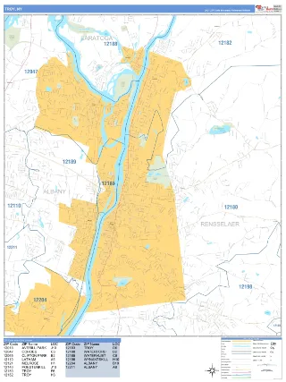 Troy, NY Business Reference style ZIP Code wall map