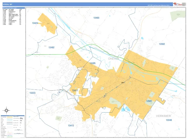 Utica, NY ZIP Code Wall Map, Business Reference style