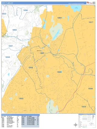 White Plains, NY Business Reference style ZIP Code wall map