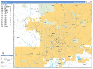 Akron, OH Business Reference style ZIP Code wall map
