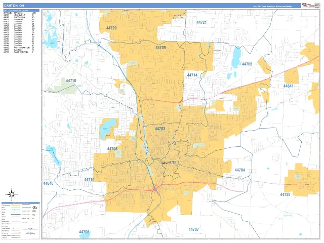 Canton, OH ZIP Code Wall Map, Business Reference style