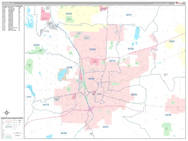 Canton, OH ZIP Code Wall Map, Classic style