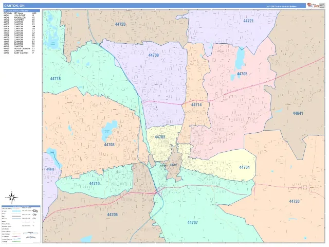 Canton, OH ZIP Code Wall Map, ColorCast style