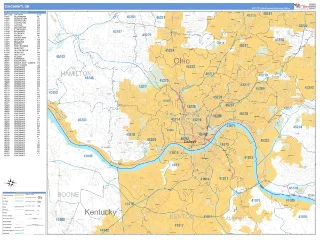 Cincinnati, OH Business Reference style ZIP Code wall map