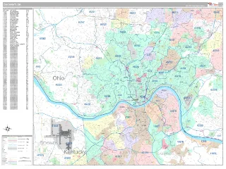 Cincinnati, OH Classic style ZIP Code wall map