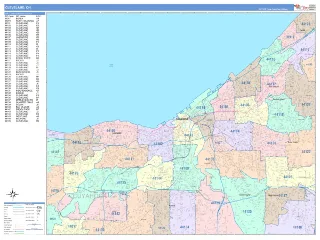 Cleveland, OH ColorCast style ZIP Code wall map