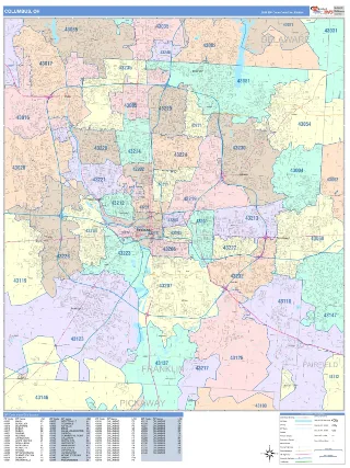 Columbus, OH ColorCast style ZIP Code wall map