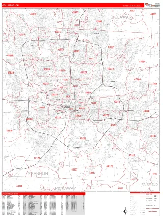 Columbus, OH RedLine style ZIP Code wall map