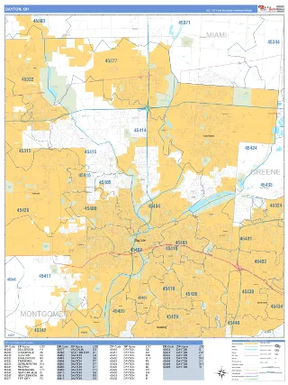 Dayton, OH Business Reference style ZIP Code wall map