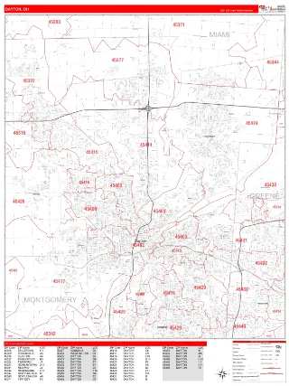 Dayton, OH RedLine style ZIP Code wall map