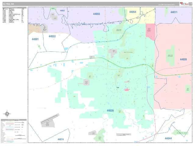 Elyria, OH ZIP Code Wall Map, Classic style