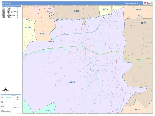 Elyria, OH ZIP Code Wall Map, ColorCast style