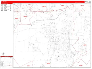 Elyria, OH RedLine style ZIP Code wall map