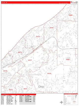 Euclid, OH RedLine style ZIP Code wall map
