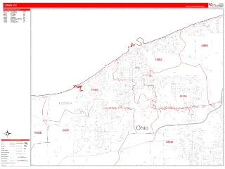 Lorain, OH RedLine style ZIP Code wall map