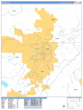 Mansfield, OH Business Reference style ZIP Code wall map