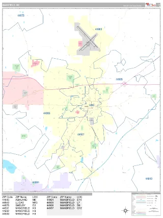 Mansfield, OH Classic style ZIP Code wall map