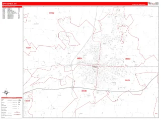 Springfield, OH RedLine style ZIP Code wall map