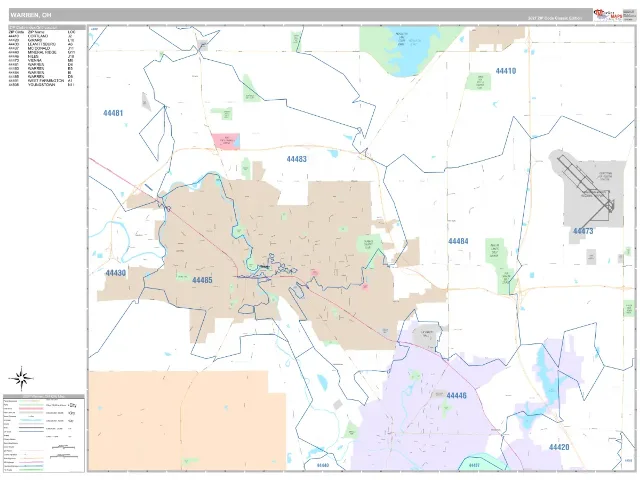 Warren, OH ZIP Code Wall Map, Classic style
