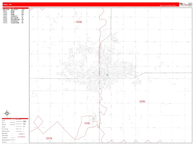 Enid, OK ZIP Code Wall Map, RedLine style