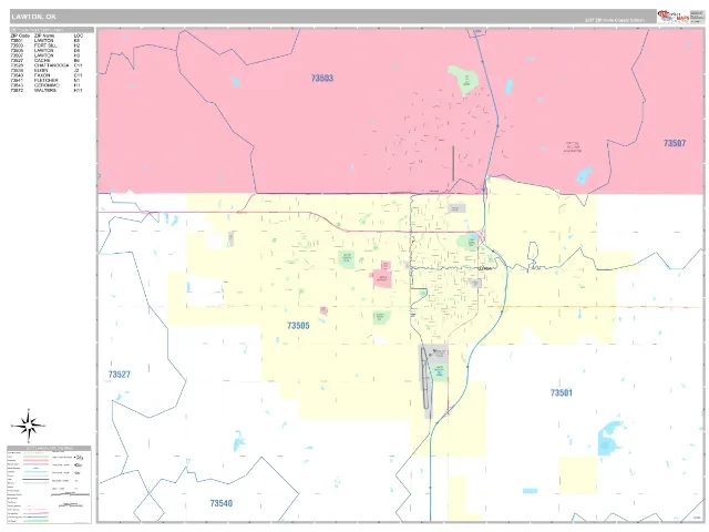 Lawton, OK ZIP Code Wall Map, Classic style